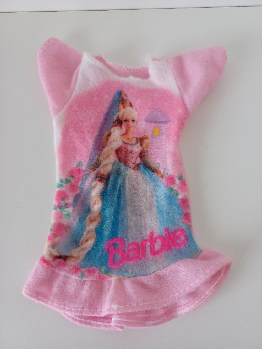 Vintage Barbie Sized Nightgown With Image Of Rapunzel Barbie Pink Fashion Doll